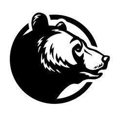 Bear silhouette, round shape logo. Vector illustration.