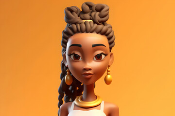 Cute cartoon attractive afro american girl avatar with hairstyle and jewelry