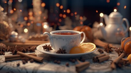 Obraz premium A Christmas Tea with Cinnamon and Spices.Generative AI