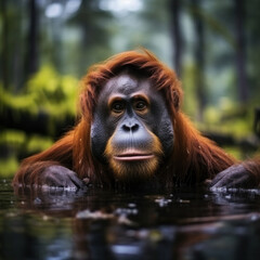 Obraz premium Orangutan in its Natural Habitat, Wildlife Photography, Generative AI