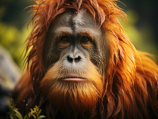 Naklejka premium Orangutan in its Natural Habitat, Wildlife Photography, Generative AI