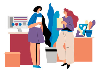 Women at work talking about project office job