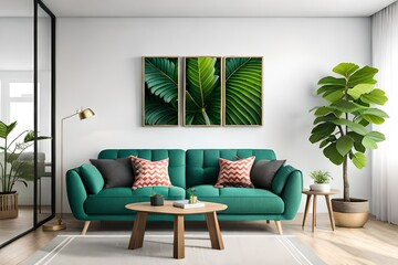 modern living room with sofa Wall 3d Mockup render