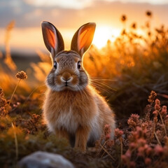 Fototapeta premium Rabbit in its Natural Habitat, Wildlife Photography, Generative AI