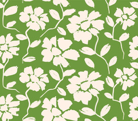 Simple nature floral background. Seamless pattern with hand drawn flower. with brush texture. © andin