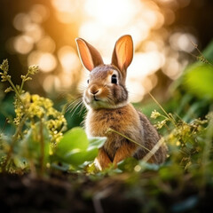Fototapeta premium Rabbit in its Natural Habitat, Wildlife Photography, Generative AI