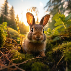 Fototapeta premium Rabbit in its Natural Habitat, Wildlife Photography, Generative AI