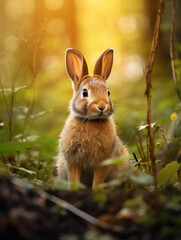 Fototapeta premium Rabbit in its Natural Habitat, Wildlife Photography, Generative AI