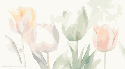 Elegant Watercolor Tulips: Soft varied shades on white. Ideal for art projects, prints, decor, natural beauty. Editable, Customizable.