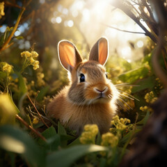 Naklejka na ściany i meble Rabbit in its Natural Habitat, Wildlife Photography, Generative AI