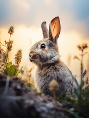 Fototapeta premium Rabbit in its Natural Habitat, Wildlife Photography, Generative AI