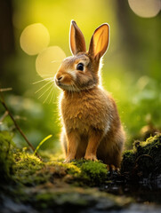 Naklejka na ściany i meble Rabbit in its Natural Habitat, Wildlife Photography, Generative AI