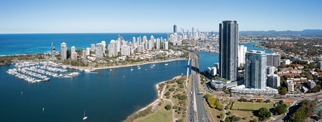 aerial view of the city of Surfers Paradise on the Queensland  Gold Coast, Australia. - 631693065