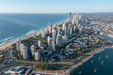 Fototapeta na wymiar aerial view of the city of Surfers Paradise on the Queensland Gold Coast, Australia.