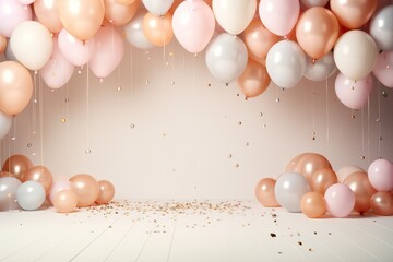 Create a light pastel-colored birthday background with light pink balloons