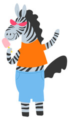 Funny zebra character wearing glasses, vector