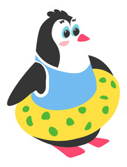 Penguin animal with lifebuoy, summer holidays