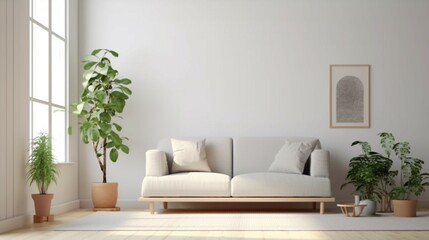 Comfortable couch in Scandinavian living room interior.Generative AI