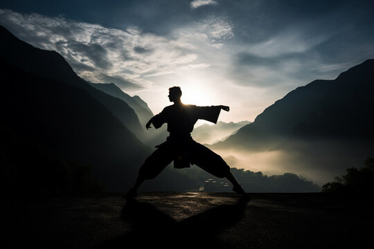 Silhouette of Martial artist training, aesthetic look