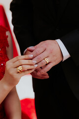 Wearing rings for each other at the wedding