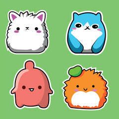 cute adorable chubby animals cartoon sticker set of 4 for children toys