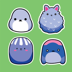 cute blue adorable chubby animals cartoon sticker set of 4 for children toys