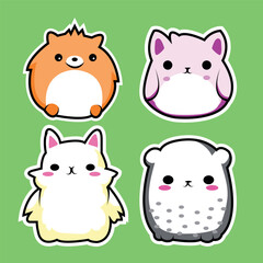 cute adorable chubby animals cartoon sticker set of 4 for children toys