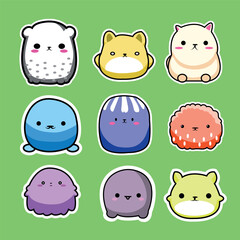 cute adorable chubby animals cartoon sticker set of 9 for children toys