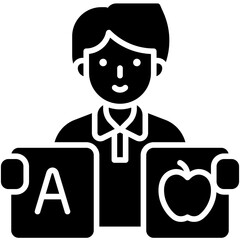 Male teacher holding alphabet flash card icon, An avatar that is related to education
