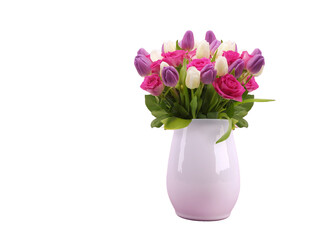 beautiful tulip rose flower pot isolated on a transparent background.