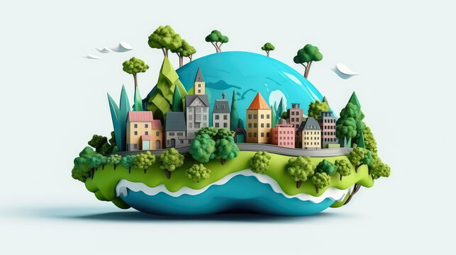 Paper art and digital craft style , World Green ecology City and Environmental friendly , Landscape with eco urban city , Earth day and world , Generative Ai Technology