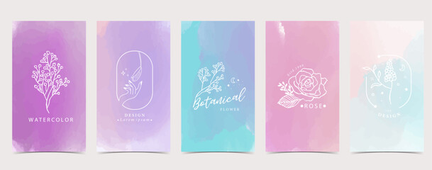 Pastel watercolor background for social media with blue,green,purple