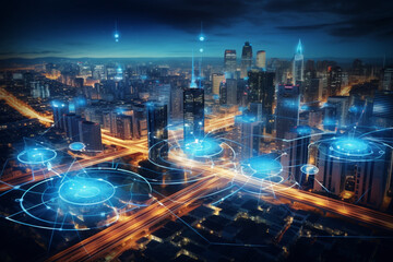 Smart city concept, Utilizing digital infrastructure to create efficient and sustainable solutions for transportation, energy, waste management, communication, other servicee by using data analytics