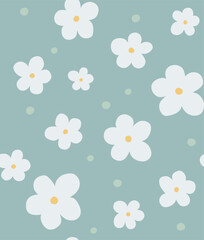 Vector seamless pattern with simple flowers. Decorative light color background in doodle style