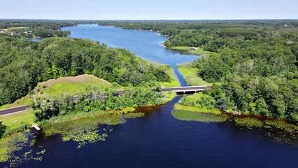 Flying over lakes and rivers in Minnesota.