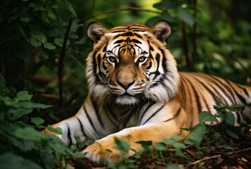 Obraz premium Majestic Bengal Tiger Resting in the Forest