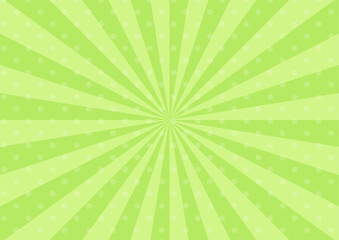 かわいいポップなドットの集中線　横　横長  黄緑　緑　ベクター　背景　  黄緑　緑　ベクター　背景　