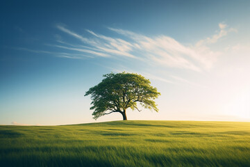 A lonely tree in a green field