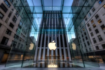 Entrance of the Apple Store Fifth Avenue on September 12, 2020 in New York City, USA, Generative AI