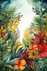 Fototapeta premium Watercolor leaves with empty space on white background, Generated with AIvector graphic ,