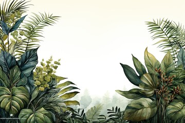 Fototapeta premium Watercolor leaves vector graphic with empty space on white background, Generated with AI