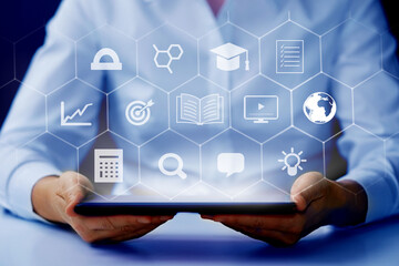   Education internet online digital technology concept. E-learning education, online internet course lessons.  consulting, e-learning concept background.