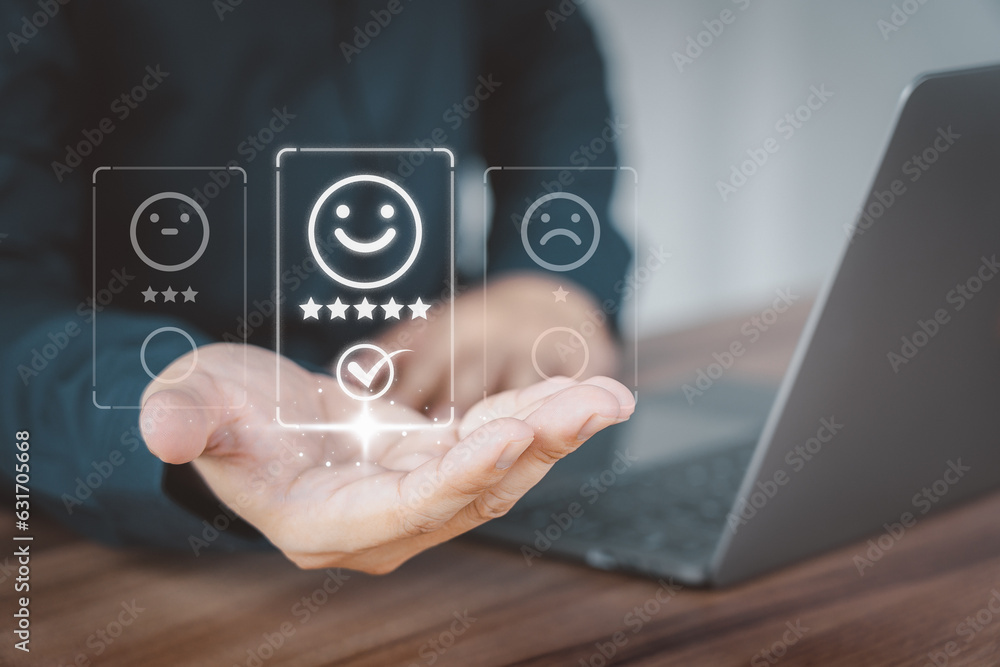 Aufkleber customer give a rating to service experience on online applications, client can evaluate the quality