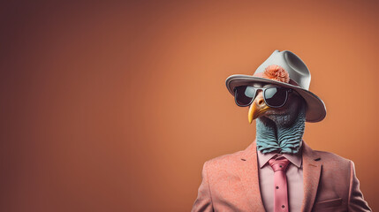 Cool turkey portrait at studio, suit, bird, funny, isolated