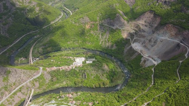 Amazing Aerial view of iskar gorge near village of Bov, Balkan Mountains, Bulgaria
