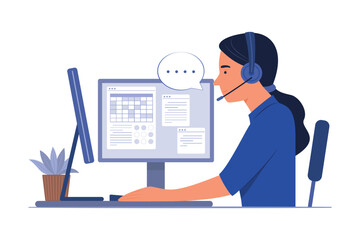 Call Center Woman Working in Office Concept Illustration