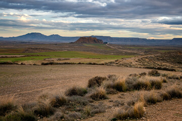 Bardenas Reales desert landscape scenic view, in Spain