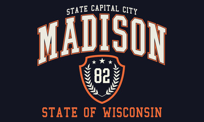 Retro college font typography Wisconsin Madison  slogan for tee - t shirt and sweatshirt - hoodie for print