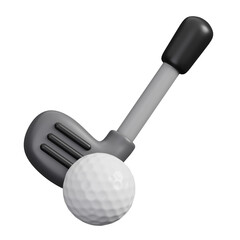 Golf club stick and ball isolated. Sports, fitness and game symbol icon. 3d Render illustration.