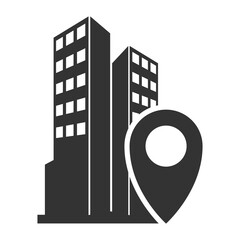 Vector illustration of hotel location icon in dark color and transparent background(PNG).